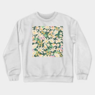 Garden watercolor of chamomile flowers and fuchsia and yellow flowers Crewneck Sweatshirt